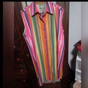 Silverado Southwestern Colorful Striped Sleeveless Shirt/Vest Dress_XL